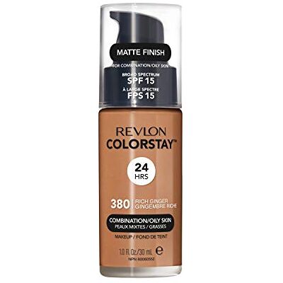 REVLON Colorstay Liquid Foundation Make-up voor combinatie/vette huid SPF 15, longwear medium volledige dekking met matte afwerking, rijke gember (380), (1x30ml) REVLON Colorstay Liquid Foundation Make-up voor combinatie/vette huid SPF 15, longwear medium volledige dekking met matte afwerking, rijke gember (380), (1x30ml)