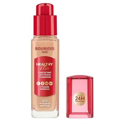 Bourjois Healthy Mix Anti-Fatigue Foundation Voor een frisse, gezond ogende huid Met mineralen en vitamine C, E, B3, B5 Langhoudende, medium dekking 52.5C Rose Beige, 30 ml Bourjois Healthy Mix Anti-Fatigue Foundation Voor een frisse, gezond ogende huid Met mineralen en vitamine C, E, B3, B5 Langhoudende, medium dekking 52.5C Rose Beige, 30 ml