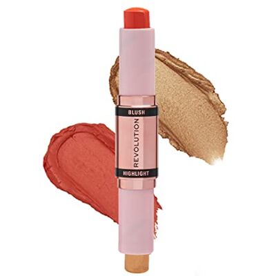 Makeup Revolution Revolution Beauty, Blush Stick & Illuminator, Coral Dew, Blush & Highlighter voor het gezicht, 4,3 g Makeup Revolution Revolution Beauty, Blush Stick & Illuminator, Coral Dew, Blush & Highlighter voor het gezicht, 4,3 g