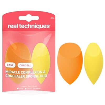 REAL TECHNIQUES Miracle Complexion Concealer sponzen voor foundation en concealer, lichte tot gemiddelde dekking, natuurlijke make-up, latexvrij schuim, 2 stuks REAL TECHNIQUES Miracle Complexion Concealer sponzen voor foundation en concealer, lichte tot gemiddelde dekking, natuurlijke make-up, latexvrij schuim, 2 stuks