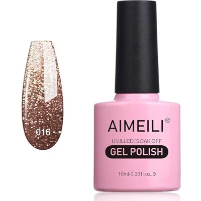 AIMEILI Gellak gelnagellak, UV/LED, gellak Off Gel Polish Tinsel Toast Gold Diamond (016), 10 ml AIMEILI Gellak gelnagellak, UV/LED, gellak Off Gel Polish Tinsel Toast Gold Diamond (016), 10 ml