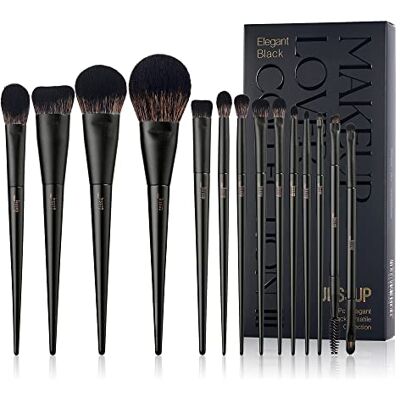 Jessup Make-upkwasten, 14-delig, zwart, make-upkwasten, foundation, Kabuki, oogschaduw, concealer, poeder, eeyeliner, vouw wenkbrauwmengkwast, T336 Jessup Make-upkwasten, 14-delig, zwart, make-upkwasten, foundation, Kabuki, oogschaduw, concealer, poeder, eeyeliner, vouw wenkbrauwmengkwast, T336