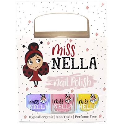 MISS NELLA Clair Glitter verpakking met 3 kleuren Cheeky Bunny, Butterfly Wings, Honey Twinkles zeer glanzend, email voor meisjes op waterbasis, peel-off formule MISS NELLA Clair Glitter verpakking met 3 kleuren Cheeky Bunny, Butterfly Wings, Honey Twinkles zeer glanzend, email voor meisjes op waterbasis, peel-off formule