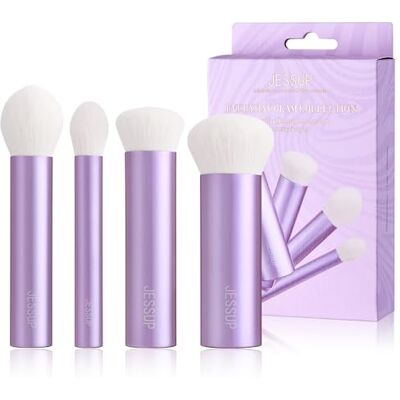 Jessup Make-upkwasten, set van 4 kabuki gezichtskwasten voor foundation, contour, poeder, blush, bronzer en highlighter, premium synthetische vezels, dierproefvrij, paars T517 Jessup Make-upkwasten, set van 4 kabuki gezichtskwasten voor foundation, contour, poeder, blush, bronzer en highlighter, premium synthetische vezels, dierproefvrij, paars T517