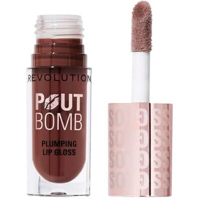 Revolution Beauty London Revolution Pout Bomb Plumping Lip Gloss, Espresso Cool Nude & Brown Revolution Beauty London Revolution Pout Bomb Plumping Lip Gloss, Espresso Cool Nude & Brown