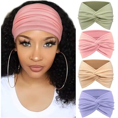 DRESHOW 4 stuks haarband voor dames, boho, vintage, bloemenprint, haarband, kruis, geknoopt, elastisch, haarband, accessoire, 4 stuks effen kleur set-C31, Eén maat Eén maat DRESHOW 4 stuks haarband voor dames, boho, vintage, bloemenprint, haarband, kruis, geknoopt, elastisch, haarband, accessoire, 4 stuks effen kleur set-C31, Eén maat Eén maat
