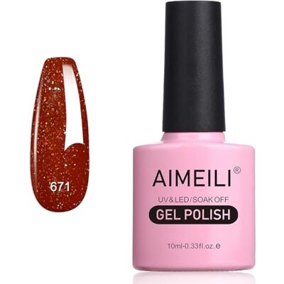 AIMEILI Nagellak, semi-permanent, met glitter, fijne gel, nagellak, led, UV, kleur voor herfst/winter, 10 ml (671) AIMEILI Nagellak, semi-permanent, met glitter, fijne gel, nagellak, led, UV, kleur voor herfst/winter, 10 ml (671)