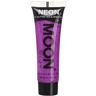 Moon Glow Neon UV Glitter Gel voor gezicht en lichaam Glinsterende gezichtsverf, paars, 12 ml (1 verpakking) Moon Glow Neon UV Glitter Gel voor gezicht en lichaam Glinsterende gezichtsverf, paars, 12 ml (1 verpakking)