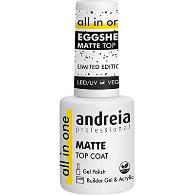 Andreia Professional Gelnagellak, mat, eierschaaleffect, met zwarte insluitsels, anti-glans, matte afwerking, ideaal als basis en toplaag, 10,5 ml Andreia Professional Gelnagellak, mat, eierschaaleffect, met zwarte insluitsels, anti-glans, matte afwerking, ideaal als basis en toplaag, 10,5 ml