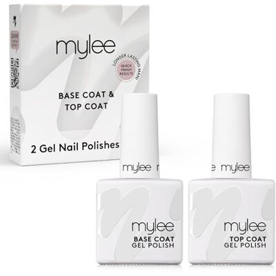 MYLEE Top & Base Coat Gel-nagellak, 2 x 10 ml, UV/LED, nail art, manicure, pedicure, voor gebruik in de salon en thuis, houdt tot 2 weken, eenvoudig aan te brengen, duurzaam en veilig MYLEE Top & Base Coat Gel-nagellak, 2 x 10 ml, UV/LED, nail art, manicure, pedicure, voor gebruik in de salon en thuis, houdt tot 2 weken, eenvoudig aan te brengen, duurzaam en veilig