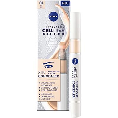 NIVEA Hyaluron Cellular Filler 3-in-1 oogverzorging, helder, 4 ml, anti-verouderingsproduct met Hyaluron, potlood voor donkere kringen, roodheid en puistjes NIVEA Hyaluron Cellular Filler 3-in-1 oogverzorging, helder, 4 ml, anti-verouderingsproduct met Hyaluron, potlood voor donkere kringen, roodheid en puistjes