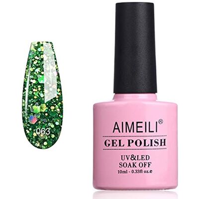 AIMEILI Soak Off UV LED nagellak gel semi-permanente glitter groen Diamond Glitter Fire Green (063) 10 ml AIMEILI Soak Off UV LED nagellak gel semi-permanente glitter groen Diamond Glitter Fire Green (063) 10 ml