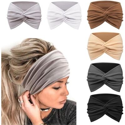 DRESHOW 6 stuks brede haarbanden voor vrouwen, tulband, boho, elastische haarbanden, haaraccessoires met gedraaide knopen L DRESHOW 6 stuks brede haarbanden voor vrouwen, tulband, boho, elastische haarbanden, haaraccessoires met gedraaide knopen L