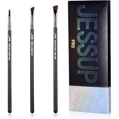 Jessup T345 3-delige eyelinerkwastenset, 3 stuks, precisie-eyelinerkwast, ultradunne schuine gel, fijne vleugels, eyeliner-make-upkwasten, zwart Jessup T345 3-delige eyelinerkwastenset, 3 stuks, precisie-eyelinerkwast, ultradunne schuine gel, fijne vleugels, eyeliner-make-upkwasten, zwart