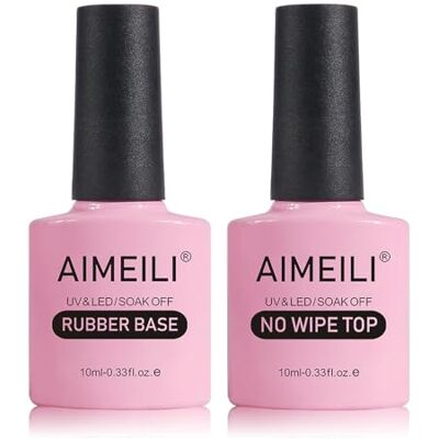 AIMEILI No Wipe Top Coat en Rubber Base Coat Set Soak Off Gel Nail Polish UV LED Nail Art Manicure 2 x 10 ml AIMEILI No Wipe Top Coat en Rubber Base Coat Set Soak Off Gel Nail Polish UV LED Nail Art Manicure 2 x 10 ml
