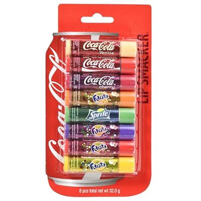 Lip Smacker Coca Cola Party Pack, set van 8 lippenbalsems, passend bij de authentieke smaken van Coca-Cola, Fanta en Sprite Lip Smacker Coca Cola Party Pack, set van 8 lippenbalsems, passend bij de authentieke smaken van Coca-Cola, Fanta en Sprite