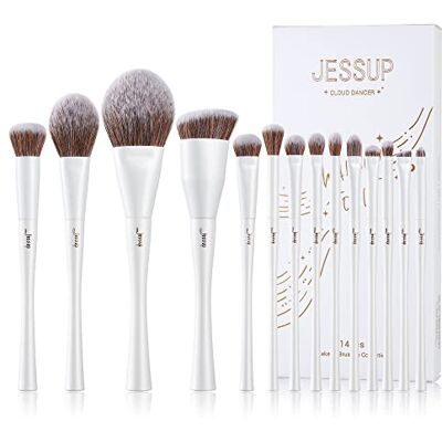 Jessup Make-upkwastenset, 14-delig, foundation, poeder, concealer, blush, oogschaduw, mengkwast, premium synthetisch, parelwit, T343 Jessup Make-upkwastenset, 14-delig, foundation, poeder, concealer, blush, oogschaduw, mengkwast, premium synthetisch, parelwit, T343