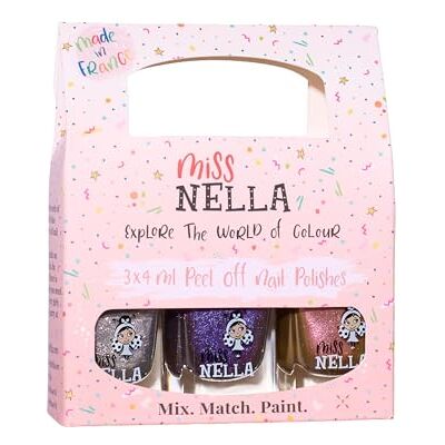 MISS NELLA Ruimte en daarbuiten: SET van 3 peel off nagellak, geurloos, geen water en behalve voor kinderen- Cosmic Cutie (goud), Shooting Star (zilver) & Galactic Unicorn (paars) MISS NELLA Ruimte en daarbuiten: SET van 3 peel off nagellak, geurloos, geen water en behalve voor kinderen- Cosmic Cutie (goud), Shooting Star (zilver) & Galactic Unicorn (paars)