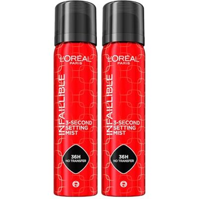L'Oreal Paris L'Oréal Paris Infaillible Fixeerspray voor gezichtsmake-up, 3 seconden, 36 uur, zonder overdracht, waterdicht, licht, sneldrogende formule, zweet- en waterbestendig, 2 flessen L'Oreal Paris L'Oréal Paris Infaillible Fixeerspray voor gezichtsmake-up, 3 seconden, 36 uur, zonder overdracht, waterdicht, licht, sneldrogende formule, zweet- en waterbestendig, 2 flessen