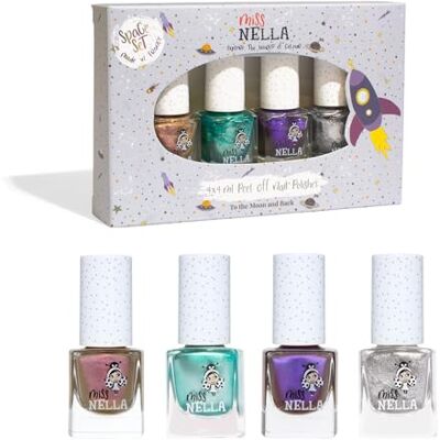 MISS NELLA Set van 4 magische nagellak Safari glitter roze, rood, paars en blauw afpelbare nagellak speciaal voor kinderen afpelbare formule niet giftig op waterbasis en MISS NELLA Set van 4 magische nagellak Safari glitter roze, rood, paars en blauw afpelbare nagellak speciaal voor kinderen afpelbare formule niet giftig op waterbasis en