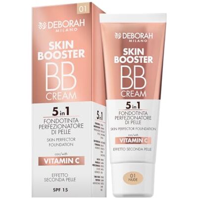 DEBORAH Milano BB Cream Skin Booster, n.01 Nude, SPF 15, met vitamine C, gekleurde gezichtscrème, tweede huid effect, 30 ml DEBORAH Milano BB Cream Skin Booster, n.01 Nude, SPF 15, met vitamine C, gekleurde gezichtscrème, tweede huid effect, 30 ml