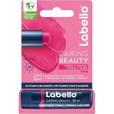 Labello Caring Beauty Pink Lippenbalsem met kleur en zonbescherming, gekleurde lippenverzorging SPF 30, vitamine E en biologische amandelolie (4,8 g) Labello Caring Beauty Pink Lippenbalsem met kleur en zonbescherming, gekleurde lippenverzorging SPF 30, vitamine E en biologische amandelolie (4,8 g)