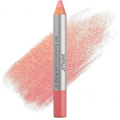 Impala 3-in-1 jumbo potlood, kleur 12 zalm, oogschaduw, lippenstift en rouge, gladde en langdurige textuur, intensieve kleuren Impala 3-in-1 jumbo potlood, kleur 12 zalm, oogschaduw, lippenstift en rouge, gladde en langdurige textuur, intensieve kleuren