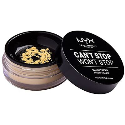 NYX PROFESSIONAL MAKEUP Poeder, Can´t Stop Won´t Stop Setting Powder, los fixeerpoeder, veganistische formule, matte afwerking, olieabsorberend, kleur: Banaan Fini mat longue durée, Absorbe excès sébum, Formule vegan, Tons dorés jaunes, Pot tamis pratiq NYX PROFESSIONAL MAKEUP Poeder, Can´t Stop Won´t Stop Setting Powder, los fixeerpoeder, veganistische formule, matte afwerking, olieabsorberend, kleur: Banaan Fini mat longue durée, Absorbe excès sébum, Formule vegan, Tons dorés jaunes, Pot tamis pratiq