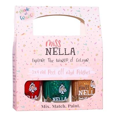 MISS NELLA Set van 3 glitternagellakken Geurloos Op waterbasis en veilig voor kinderen Groen (glitter), rood en goud (glitter) MISS NELLA Set van 3 glitternagellakken Geurloos Op waterbasis en veilig voor kinderen Groen (glitter), rood en goud (glitter)