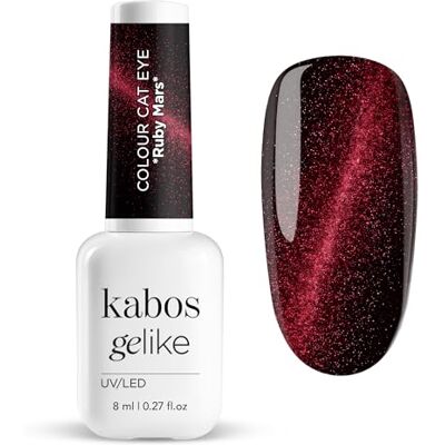 Kabos Cat Eye Nagellak, hybride, glitter, magnetisch, UV/LED, rood, Gelike Ruby Mars, 8 ml Kabos Cat Eye Nagellak, hybride, glitter, magnetisch, UV/LED, rood, Gelike Ruby Mars, 8 ml