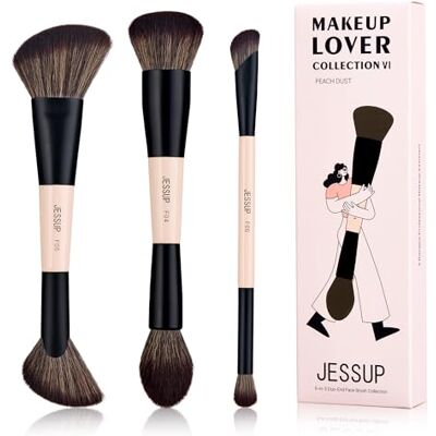 Jessup Make-upkwasten voor gezicht, 6-in-3 make-upkwast, dubbele punt voor foundation, contour, rouge, markeerstift en poeder, synthetische kwasten voor gezichtsmake-up, perzik Dust T508 Jessup Make-upkwasten voor gezicht, 6-in-3 make-upkwast, dubbele punt voor foundation, contour, rouge, markeerstift en poeder, synthetische kwasten voor gezichtsmake-up, perzik Dust T508