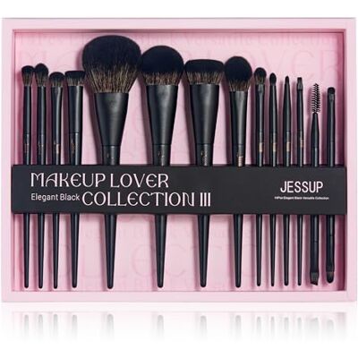 Jessup Make-upkwasten, cadeauset, 14 make-upkwasten voor vrouwen, Kabuki, foundation, oogschaduw, contour, concealer, poeder, eyeliner, vouwen, wenkbrauwen, stomper, kwasten, zwart, T336-G Jessup Make-upkwasten, cadeauset, 14 make-upkwasten voor vrouwen, Kabuki, foundation, oogschaduw, contour, concealer, poeder, eyeliner, vouwen, wenkbrauwen, stomper, kwasten, zwart, T336-G