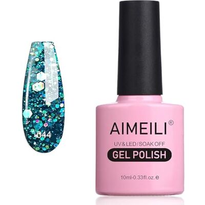 AIMEILI Semi-permanente nagellak, 10 ml, glitter, nagellak, gel, UV, LED, gel, soak off, manicure, pailletten, diamant, blauw, groenblauw (044) AIMEILI Semi-permanente nagellak, 10 ml, glitter, nagellak, gel, UV, LED, gel, soak off, manicure, pailletten, diamant, blauw, groenblauw (044)