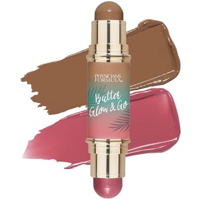 Physicians Formula Butter Glow & Go, multifunctionele stick duo voor wangen, ogen en lippen, tinten voor bronzer, contour en blush, Berry Tan Physicians Formula Butter Glow & Go, multifunctionele stick duo voor wangen, ogen en lippen, tinten voor bronzer, contour en blush, Berry Tan