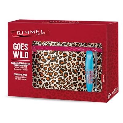 Rimmel London, cadeauset voor dames, Goes Wild, luipaardzakje met Scandal'Eyes mascara, Volume on Demand, waterdicht + zacht kohl kajal jet zwart oogpotlood Rimmel London, cadeauset voor dames, Goes Wild, luipaardzakje met Scandal'Eyes mascara, Volume on Demand, waterdicht + zacht kohl kajal jet zwart oogpotlood