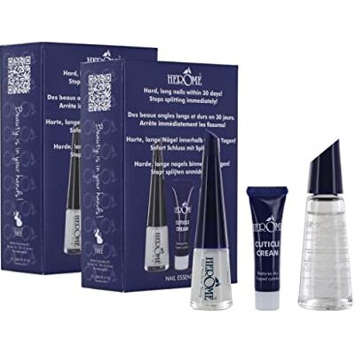 Herome 2-pack 3-in-1 Nail Essentials Set (blauw) – reisset – verzorging voor zwakke nagels – set met sterke verharder, verzorgende remover zonder aceton en nagelriemcrème Herome 2-pack 3-in-1 Nail Essentials Set (blauw) – reisset – verzorging voor zwakke nagels – set met sterke verharder, verzorgende remover zonder aceton en nagelriemcrème