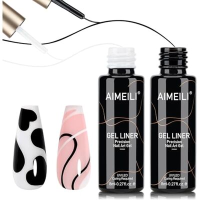 AIMEILI Liner Gel Nail Art UV-gel nagellak voor lijnschilderen, Franse manicure, wit, zwart, 8 ml AIMEILI Liner Gel Nail Art UV-gel nagellak voor lijnschilderen, Franse manicure, wit, zwart, 8 ml
