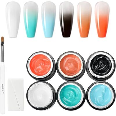 AIMEILI Pat Ombre Gel, 6 kleuren gelnagellak, met spons en nagelborstel, gelnagellak Ombre KIT1 AIMEILI Pat Ombre Gel, 6 kleuren gelnagellak, met spons en nagelborstel, gelnagellak Ombre KIT1