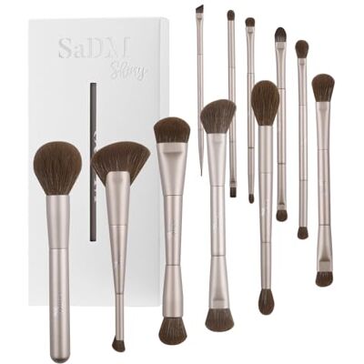 SaDM Shiny Make-upkwastenset met dubbele punt (11 stuks) foundation, poeder, concealer, highlighter, contour, oogschaduw en blush gezichts- en oogkwasten met etui SaDM Shiny Make-upkwastenset met dubbele punt (11 stuks) foundation, poeder, concealer, highlighter, contour, oogschaduw en blush gezichts- en oogkwasten met etui