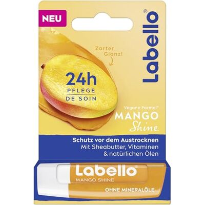 Labello Mango Shine lippenbalsem met natuurlijke oliën en mangoaroma, voedende lippenbalsem voor een delicate glans op de lippen (4,8 g) Labello Mango Shine lippenbalsem met natuurlijke oliën en mangoaroma, voedende lippenbalsem voor een delicate glans op de lippen (4,8 g)