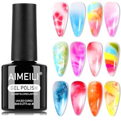 AIMEILI Blooming Gel nagellak, semi-permanent, marmer, tekeningen, magische aquarel, dier, bloem, soak-off, UV, LED, nail art, 8 ml AIMEILI Blooming Gel nagellak, semi-permanent, marmer, tekeningen, magische aquarel, dier, bloem, soak-off, UV, LED, nail art, 8 ml
