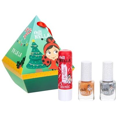 MISS NELLA Set van 2 feestelijke nagellak en lipgloss voor kinderen met kerstmotieven (2 nagellak, 1 lippenbalsem, 1) MISS NELLA Set van 2 feestelijke nagellak en lipgloss voor kinderen met kerstmotieven (2 nagellak, 1 lippenbalsem, 1)