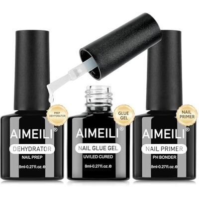 AIMEILI Gelnagellak, 3 stuks, nagelprimer, dehydrator, nagellijm gel, extra sterke kunstnagellijm, voor het aanbrengen van Amerikaanse nagels, capsules om op de nagels te drukken AIMEILI Gelnagellak, 3 stuks, nagelprimer, dehydrator, nagellijm gel, extra sterke kunstnagellijm, voor het aanbrengen van Amerikaanse nagels, capsules om op de nagels te drukken