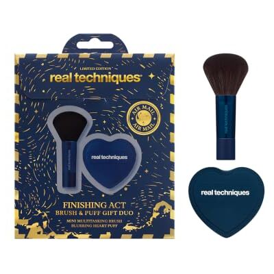 REAL TECHNIQUES 2-delige Finishing Act Brush & Puff Gift Duo reisvriendelijke instelling blush & bronzing tools Limited Edition Holiday Gift Set REAL TECHNIQUES 2-delige Finishing Act Brush & Puff Gift Duo reisvriendelijke instelling blush & bronzing tools Limited Edition Holiday Gift Set