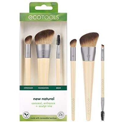 EcoTools Set van 3 natuurlijke make-upkwasten voor foundation, concealer en wenkbrauwen, dichte synthetische haren voor gezichtsvorming, veganistisch en dierproefvrij EcoTools Set van 3 natuurlijke make-upkwasten voor foundation, concealer en wenkbrauwen, dichte synthetische haren voor gezichtsvorming, veganistisch en dierproefvrij