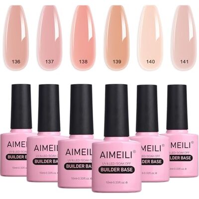 AIMEILI 5-in-1 builder base gel voor nagels, set met 6 kleuren, UV, LED, gelnagellak, meerkleurig, afneembaar, gelnagellak, set 34 AIMEILI 5-in-1 builder base gel voor nagels, set met 6 kleuren, UV, LED, gelnagellak, meerkleurig, afneembaar, gelnagellak, set 34