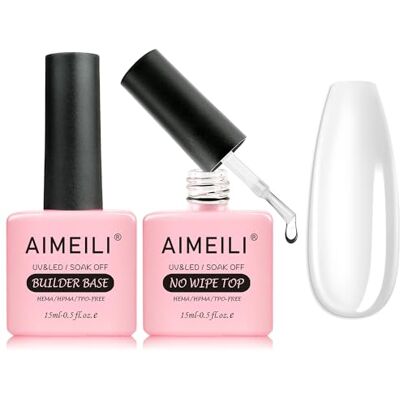 AIMEILI Top Coat en Clear Builder Gel 5 in 1 Nail Extension Builder Base Gel Nagellak UV LED Gellack Soak Off Nail Enhancement voor Nagels Gebouw, Versterking, Decoratie Lijm Vloeibare Manicure 2x15ml AIMEILI Top Coat en Clear Builder Gel 5 in 1 Nail Extension Builder Base Gel Nagellak UV LED Gellack Soak Off Nail Enhancement voor Nagels Gebouw, Versterking, Decoratie Lijm Vloeibare Manicure 2x15ml