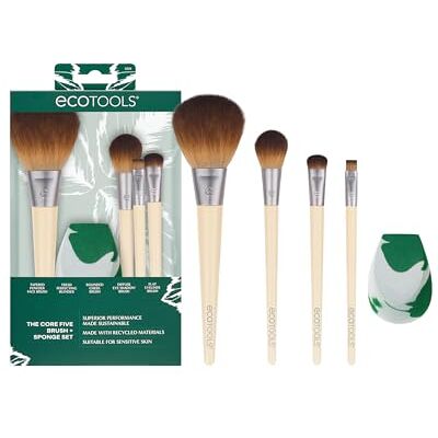 EcoTools Core Five Set van 5 make-upkwasten en spons voor oogschaduw, rouge, bronzer, eyeliner, foundation, make-up spons EcoTools Core Five Set van 5 make-upkwasten en spons voor oogschaduw, rouge, bronzer, eyeliner, foundation, make-up spons