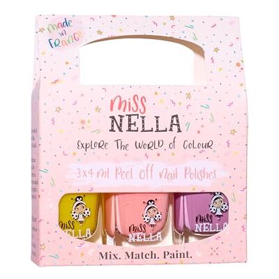 MISS NELLA PIXIE DUST Peel Off nagellak, geurloos, op waterbasis, veilig voor kinderen, perzik (glitter), 3 stuks, paars en geel (glanzend) MISS NELLA PIXIE DUST Peel Off nagellak, geurloos, op waterbasis, veilig voor kinderen, perzik (glitter), 3 stuks, paars en geel (glanzend)