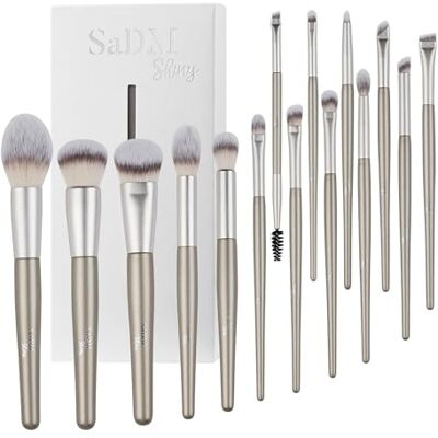 SaDM Shiny 15 stuks veganistische make-upkwasten voor foundation, concealer, blush, oogschaduw, eyeliner, poeder, markeerstift, blender, gezichtsborstel SaDM Shiny 15 stuks veganistische make-upkwasten voor foundation, concealer, blush, oogschaduw, eyeliner, poeder, markeerstift, blender, gezichtsborstel